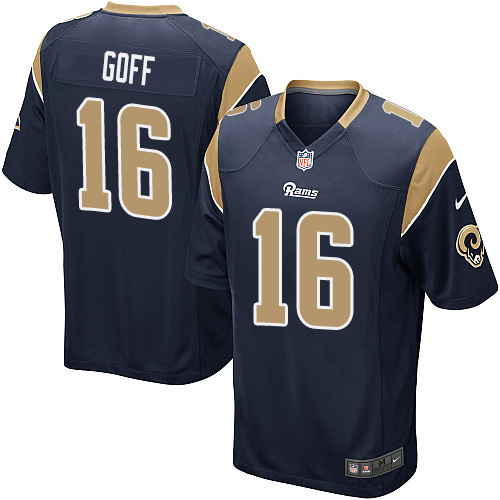 Men's Game Jared Goff Nike Jersey Navy Blue Home - #16 NFL Los Angeles Rams